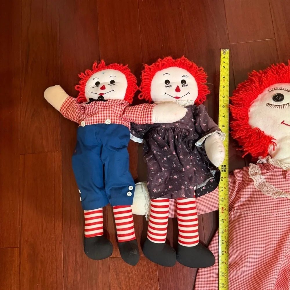 Collectible Trio 1970’s Vintage Raggedy Ann and Andy Doll Set Classic Cloth